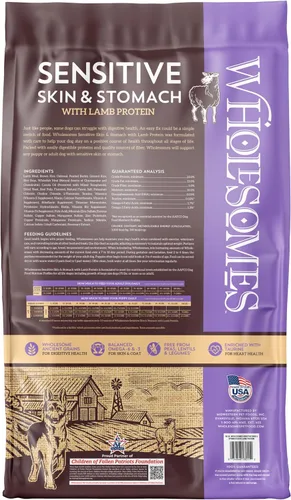 Miniatura 2 de Wholesomes Alimento seco para perros con piel sensible y estómago, receta de proteína de cordero y arroz, granos antiguos altamente digeribles