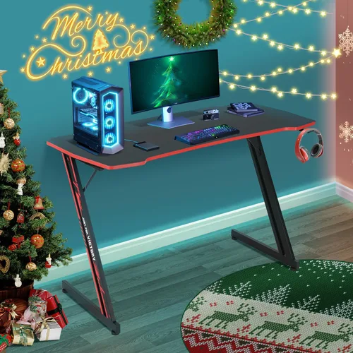 Miniatura 10 de HKLGorg Escritorio para juegos para computadora, escritorio en forma de Z, mesa de juegos para escritura, moderno, ergonómico, estilo de carreras