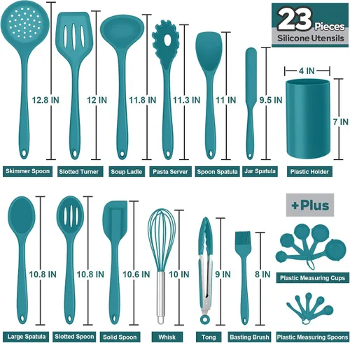 Miniatura 2 de Juego de utensilios de cocina de silicona, E-far 23 piezas de utensilios de cocina azules con soporte para utensilios de cocina antiadherentes