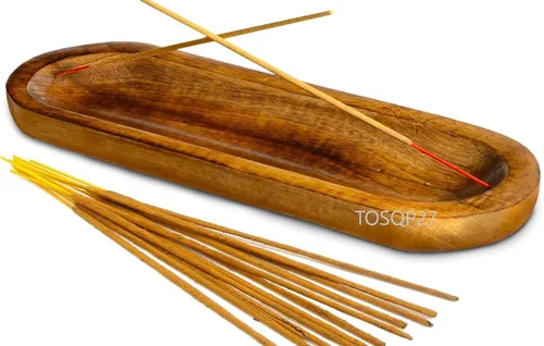 Miniatura 10 de TOSQP27 Soporte de incienso de madera hecho a mano para palos, bandeja de arte de resina blanca y negra Colector de cenizas hecho a mano