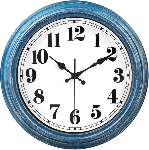 Miniatura 17 de JENLYSTIME Reloj de pared retro impermeable de 12 pulgadas para interior/exterior con termómetro, silencioso, redondo, de cuarzo, funciona con 40