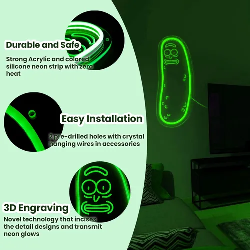 Miniatura 4 de Letrero de neón LED de Pepinillo de Dibujos Animados para Decoración de Pared, Letrero de Luz de Neón de Anime para Decoración de Cueva de Hombre