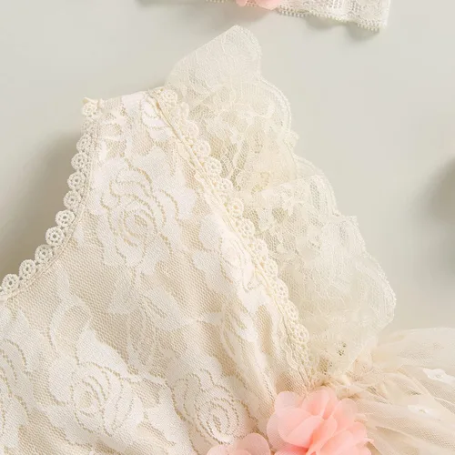 Miniatura 4 de Ropa de bebé niña de verano de encaje mameluco mameluco mameluco manga con volantes sin espalda body traje de una pieza