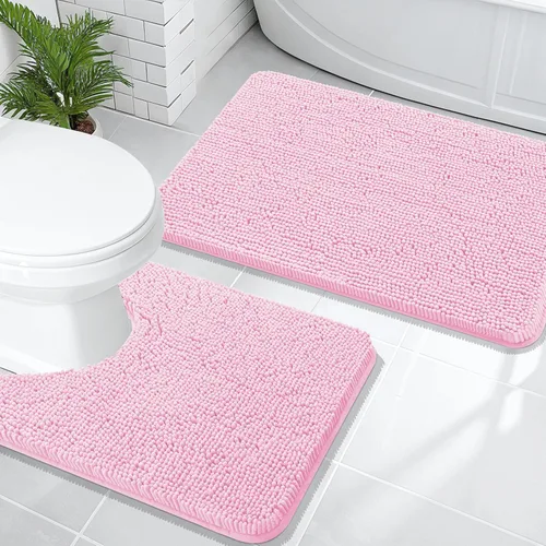 Miniatura 53 de OLANLY Juego de alfombras de baño de 2 piezas, alfombras de baño de chenilla suave y absorbente y alfombra de contorno en forma de U para inodoro