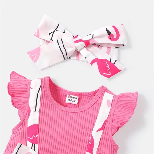 Miniatura 3 de PATPAT Vestido para bebé recién nacida, manga con volantes, vestido con tirantes y diadema con lazo, talla 3M-3T