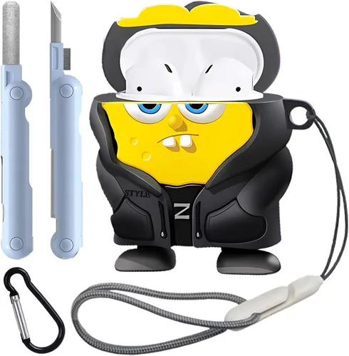 Bonita funda para AirPods 2ª/1ª, divertida funda de silicona 3D de dibujos animados Kawaii para AirPods de 1 y 2ª generación con kit de limpieza,