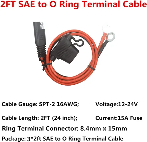 Miniatura 2 de Cable de terminal de anillo tórico – Conector SAE de 2 pies, enchufe SAE a cable de cargador de batería, adaptador de extensión de arnés de terminal