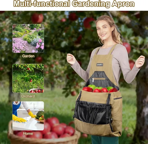 Miniatura 5 de Delantal de jardín, delantales de cosecha con bolsillos para mujeres y hombres, cinturón de herramientas de jardinería de lona, regalos de Marrón