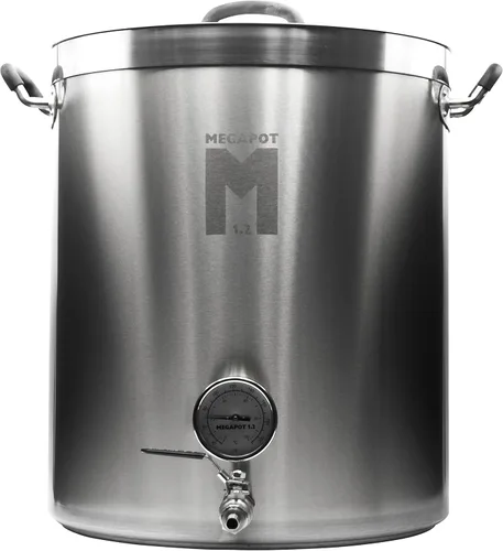 Northern Brewer - Hervidor de cerveza de acero inoxidable MegaPot con marcas de volumen (20 galones con válvula y termómetro)