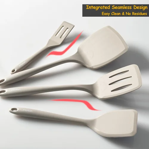 Miniatura 4 de Juego de espátulas de silicona, espátula de silicona resistente al calor de 600°F, volteador giratorio para cocinar, utensilios de cocina Caqui