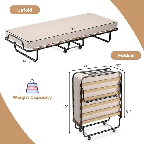 Miniatura 7 de GOFLAME Cama plegable plegable con colchón de espuma viscoelástica suave, tamaño cuna portátil con marco de metal para adultos y cama de invitados