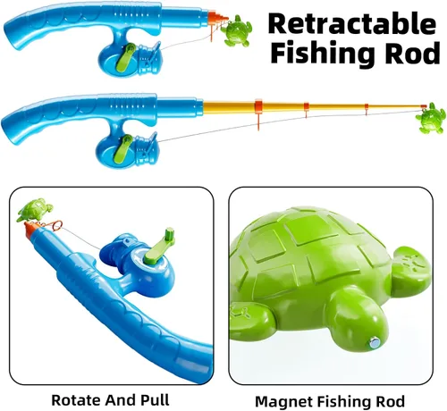 Miniatura 8 de TEMI Juego de pesca magnética para niños de 4 a 8 años, juguetes de peces para niños de 3 a 5 años, caña de pesca flotante para bañera, mesa de agua
