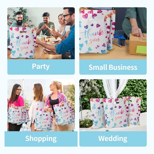 Miniatura 6 de 100 PCS Bolsas de Agradecimiento para Negocios Pequeñas, Bolsas de Regalo de Mercancía de Compras de Plástico de 2.36 Mil con Asas para Favores de M