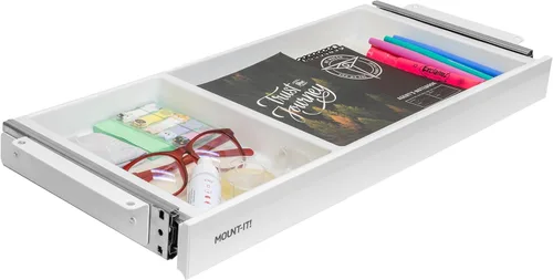 Mount-It! Cajón de almacenamiento debajo del escritorio, organizador de cajones poco profundos para debajo del escritorio, accesorio de Blanco