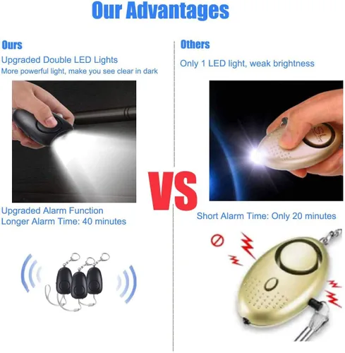 Miniatura 2 de Alarma personal de sonido seguro, alarma personal recargable de emergencia de 130 dB, llavero de alarma de seguridad con 2 luces LED, para mujeres