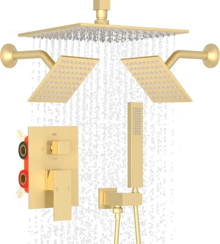 Miniatura 19 de Enga Sistema de ducha con chorros corporales de 12 pulgadas, ducha de lluvia montada en la pared y pulverizadores de mano de latón de cuerpo