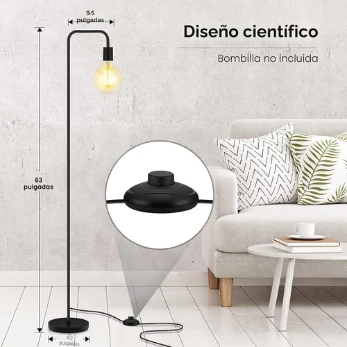 Miniatura 6 de BoostArea- Lámpara de pie industrial, enchufe E26, de metal, con certificación ETL, moderna y minimalista para dormitorio, sala de estar
