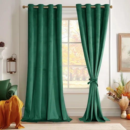 Miniatura 82 de JIUZHEN - Cortinas de terciopelo gris de 63 pulgadas opacas para sala de estar - Cortinas gruesas de terciopelo con ojales para ventana