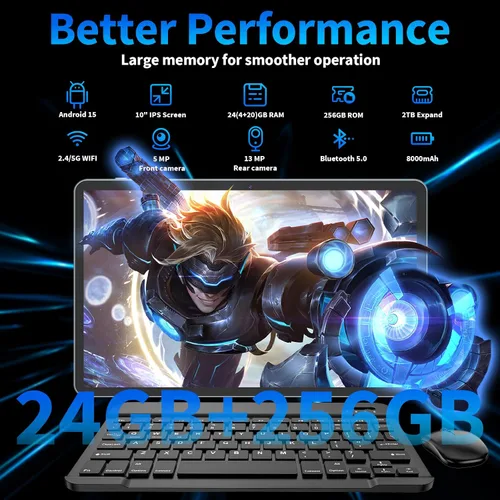 Miniatura 2 de Tablet Android de 15 pulgadas, tableta con teclado 2025, 24GB+256GB+2TB expandible, tabletas 2 en 1 con 8 núcleos, WiFi 5G, 8000mAh, BT5.0