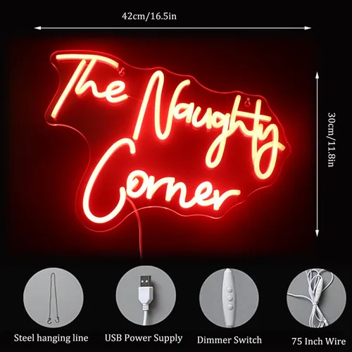 Miniatura 8 de QiaoFei Letrero LED de neón con texto en inglés "The Naughty Corner" con letras alimentadas por USB, luces de neón para habitación de niñas, hogar