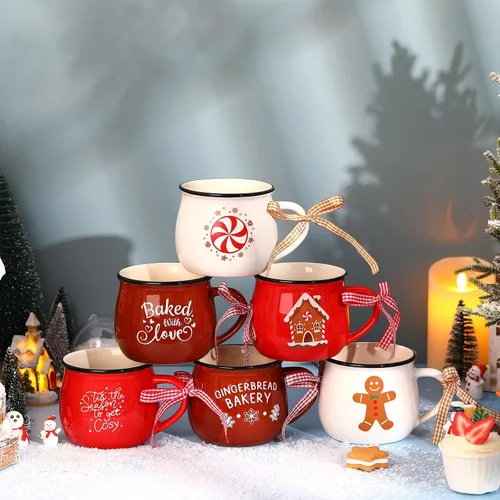 Miniatura 4 de Sawysine Juego de 6 tazas de café de Navidad, tazas de cerámica de 12 onzas, regalo de chocolate caliente para familiares, mamá, mujer, amiga, casa