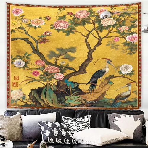 Miniatura 15 de Yookeb Tapiz Japonés de Montaña en Negro y Rojo 51 x 51 Pulgadas para Colgar en la Pared, Decoración de Anime de Asia, Paisaje de Bosque