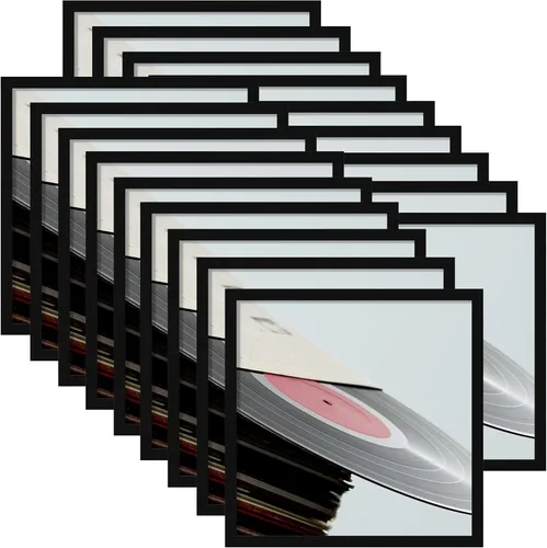 Miniatura 29 de eletecpro Marcos de discos de vinilo de 7 x 7 pulgadas para galería, decoración de pared negra resistente y ligera, marcos LP fáciles de colgar, se