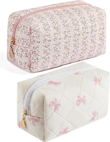 Miniatura 36 de Bolsa de maquillaje de viaje para mujeres y niñas, bolsa de maquillaje con cremallera, flores florales, organizador de maquillaje, bolsa de tela