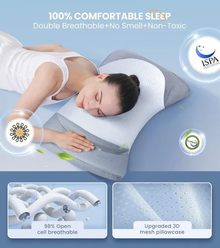 Miniatura 6 de Elevate Sleeping - Almohada cervical cervical para aliviar el dolor, almohada de espuma viscoelástica para restaurar la columna vertebral saludable