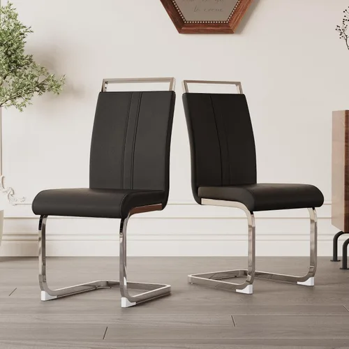 Miniatura 21 de Juego de 2 sillas de comedor modernas con esponja de alta densidad tapizada y patas de metal, sillas para comedor, sillas de comedor de piel