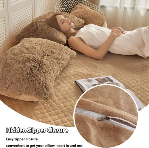 Miniatura 5 de LIFEREVO Paquete de 2 fundas de almohada de pelo sintético, serie de lujo, súper suave, con cierre de cremallera para decoración del hogar, sofá