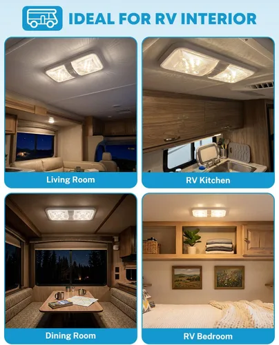 Miniatura 6 de Kohree RV LED Ceiling Lights Interior, 12V DC Double Dome Light Fixture for Camper Trailer Boat - 5 Pack, 600 Lumens, 4000K Natural White, 3-Way