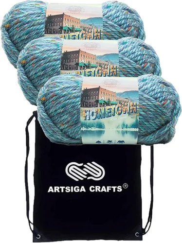 Miniatura 39 de Lion Brand Hometown New York White 135-100 (3 madejas - mismo lote de tinte) #6 S Bulky - Hila acrílica para crochet y tejer con bolsa para proyectos