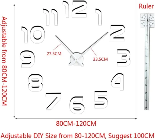 Miniatura 2 de FASHION in THE CITY Reloj de pared de superficie de espejo 3D DIY, relojes decorativos de pared de gran tamaño, relojes silenciosos sin tictac