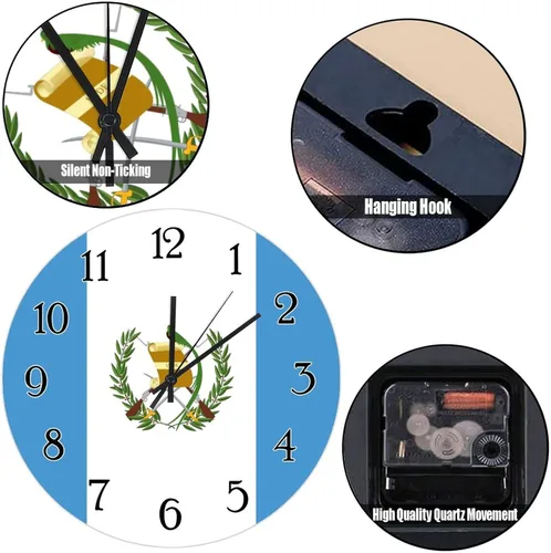 Miniatura 6 de Reloj de pared decorativo de madera de Guatemala con bandera de Guatemala, reloj decorativo retro para el hogar, bandera nacional, recuerdo de país