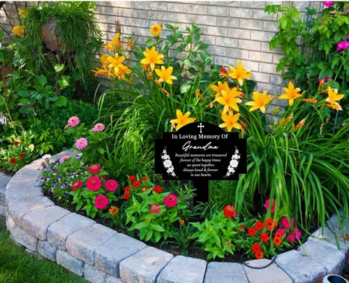 Miniatura 5 de Decoraciones de tumbas para cementerio, estacas conmemorativas, estaca de metal impermeable para condolencias y placa conmemorativa para exteriores