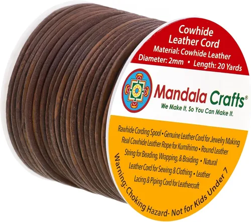Miniatura 165 de Mandala Crafts Cordón Redondo de Cuero de Piel de Vaca Genuino Beige para Fabricación de Joyas Kumihimo Carrete de Cuerda de Cuero - Cordón