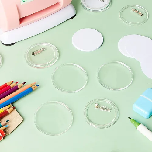 Miniatura 6 de XunYee Juego de 12/39 pines de botón transparentes de 2.28 pulgadas, insignias para hacer botones de bricolaje con insertos en blanco y herramienta