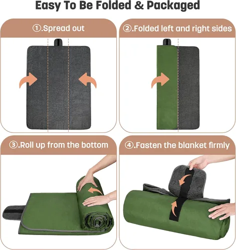 Miniatura 6 de Tirrinia Manta impermeable para exteriores con forro sherpa, resistente al viento, triple capa, cálida y cómoda, plegable para camping, estadio