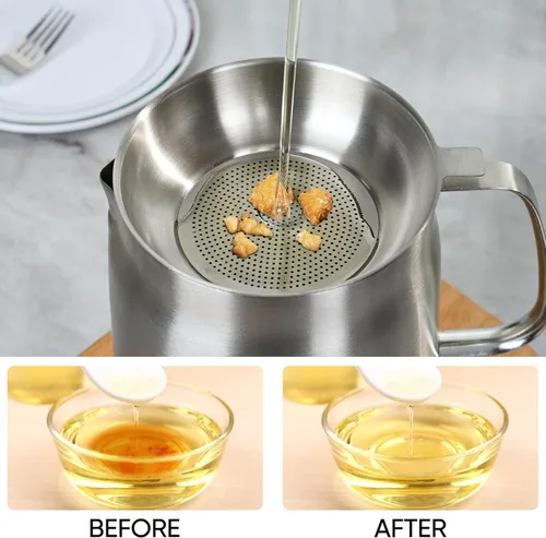 Miniatura 4 de Recipiente de grasa de tocino con colador, contenedor de grasa de acero inoxidable 304 para cocina con tapa y canasta a prueba de polvo, recipiente