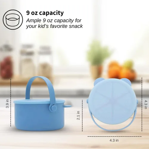 Miniatura 2 de Vasos de silicona antiderrames para niños pequeños – Recipientes portátiles para aperitivos para bebés con tapa a prueba de polvo – Vasos a prueba