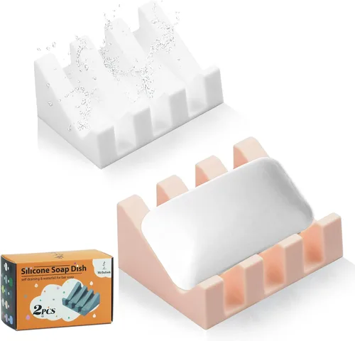 Miniatura 14 de Jabonera de silicona para jabón en barra, soporte para jabón para ducha y baño, bandeja autodrenante en cascada para secado, mantiene las pastillas