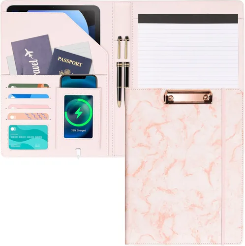 Ospelelf Portapapeles de almacenamiento rosa para mujer, folio con bloc de notas, carpeta de cuero para profesores Elemento en polvo