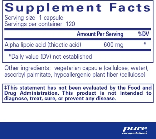 Miniatura 2 de Pure Encapsulations Ácido alfa lipoico 600 mg – Suplemento ALA para apoyo hepático, antioxidantes, salud nerviosa, salud cardiovascular y apoyo