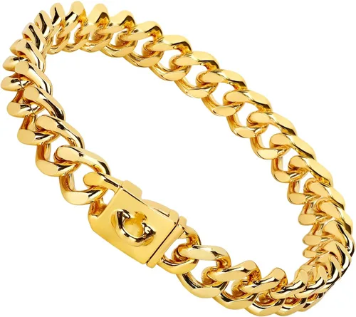 Miniatura 8 de Collar de cadena de oro para perro, collar de cadena de metal de 18 quilates, collar de perro con eslabones cubanos con diseño de hebilla segura