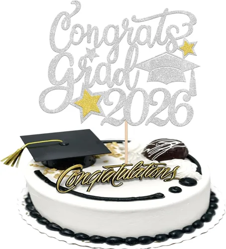 Miniatura 29 de 1 pieza de decoración de pastel de graduación de niña de tacón alto con tapa de graduación con purpurina 2024, selección de pastel de graduación Oro