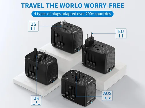 Miniatura 4 de Adaptador de viaje internacional convertidor de voltaje combinado para 100 V-240 V con 2 puertos USB, Estados Unidos a Reino Unido, Europa