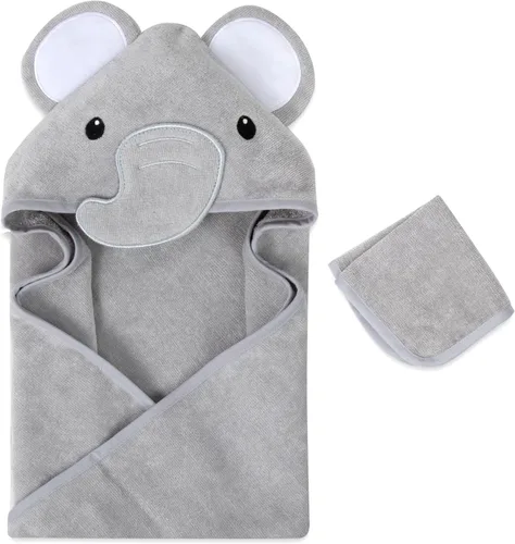 Juego de toallas y paños con capucha de animales para recién nacidos, bebés, niños pequeños y niñas de 3 a 24 meses (elegante elefante gris),