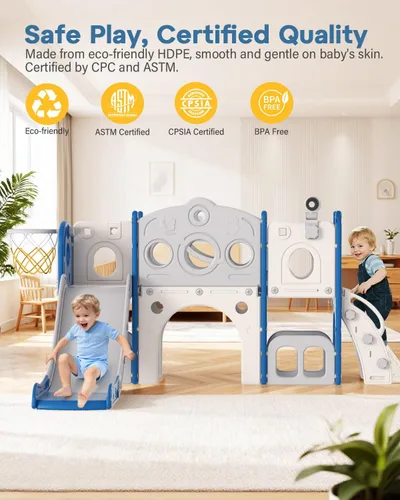 Miniatura 3 de Juego de tobogán Babytronic para niños pequeños, 8 en 1, tobogán para interiores y exteriores para niños de 1 a 3 años, juego para niños pequeños