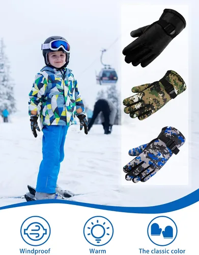 Miniatura 2 de 6 pares de guantes de invierno para niños, impermeables, guantes de esquí para nieve, cálidos, dedos completos, snowboard, guantes unisex para clima